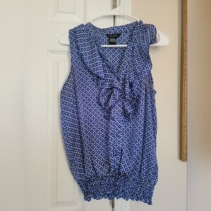 Jules & Leopold Blue Geometric Ruffle Blouse
